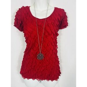 Womens Y2K Ruffle Top Size L Red Fairy Grunge Goth Vamp Alternative Emo E-girl